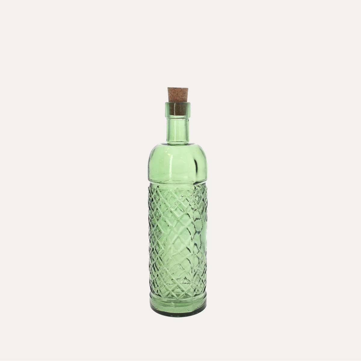 Green glass bottle with cap H.25x6.5 cm