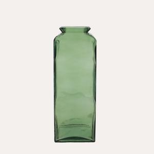 Rectangular vase in green recycled glass H45x14 cm
