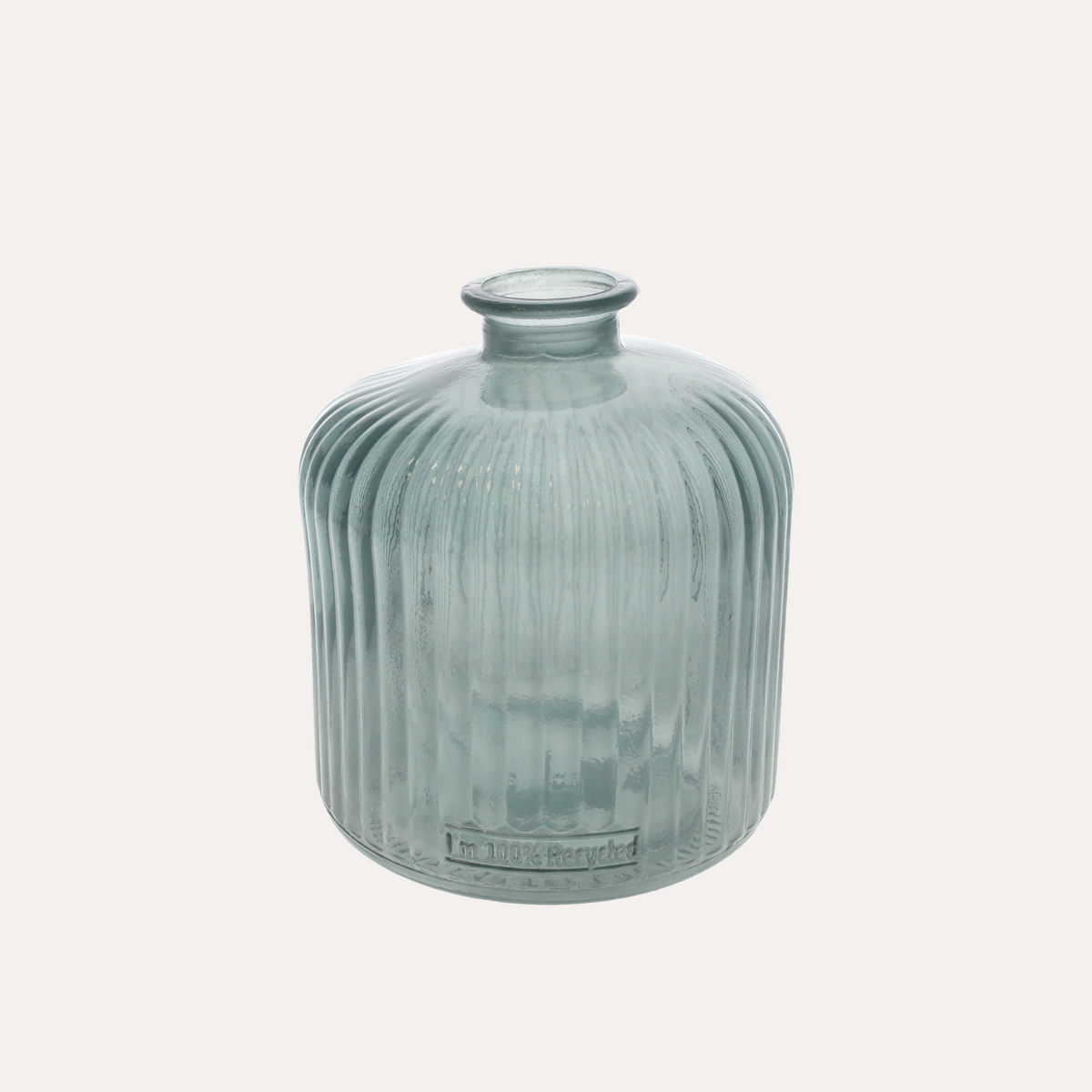 Aquamarine Ribbed Recycled Glass Bottle H.17x14 cm