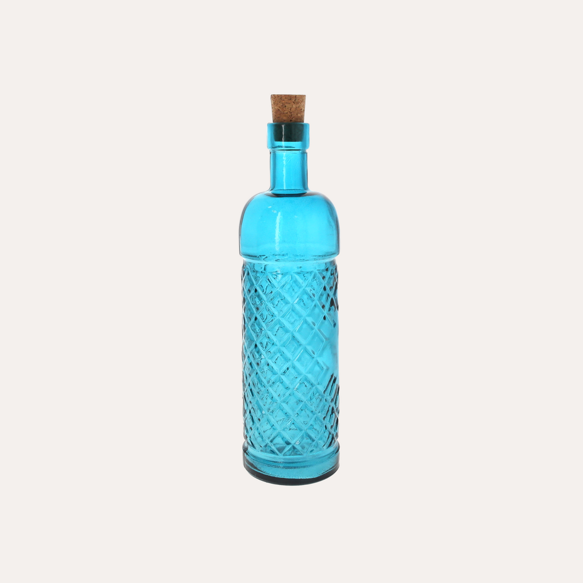 Botella de vidrio turquesa con tapón Al.25x6,5 cm