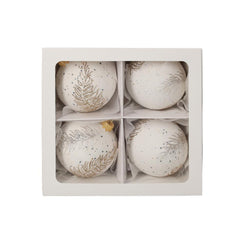 Set 4 Palline di Natale in Vetro Bianco con Piuma D.8 cm