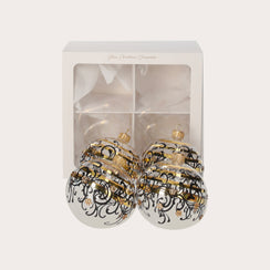 Set 4 Palline di Natale in Vetro Trasparente Nero e Oro D.8 cm