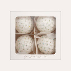 Set 4 Palline di Natale in Vetro Bianco con Glitter D.10 cm