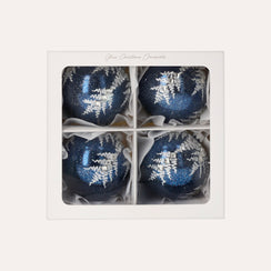 Set 4 Palline di Natale in Vetro Blu con Foglie Argentate D.8 cm