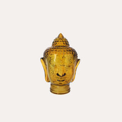Tête de Bouddha décorative en verre jaune H. 30 cm