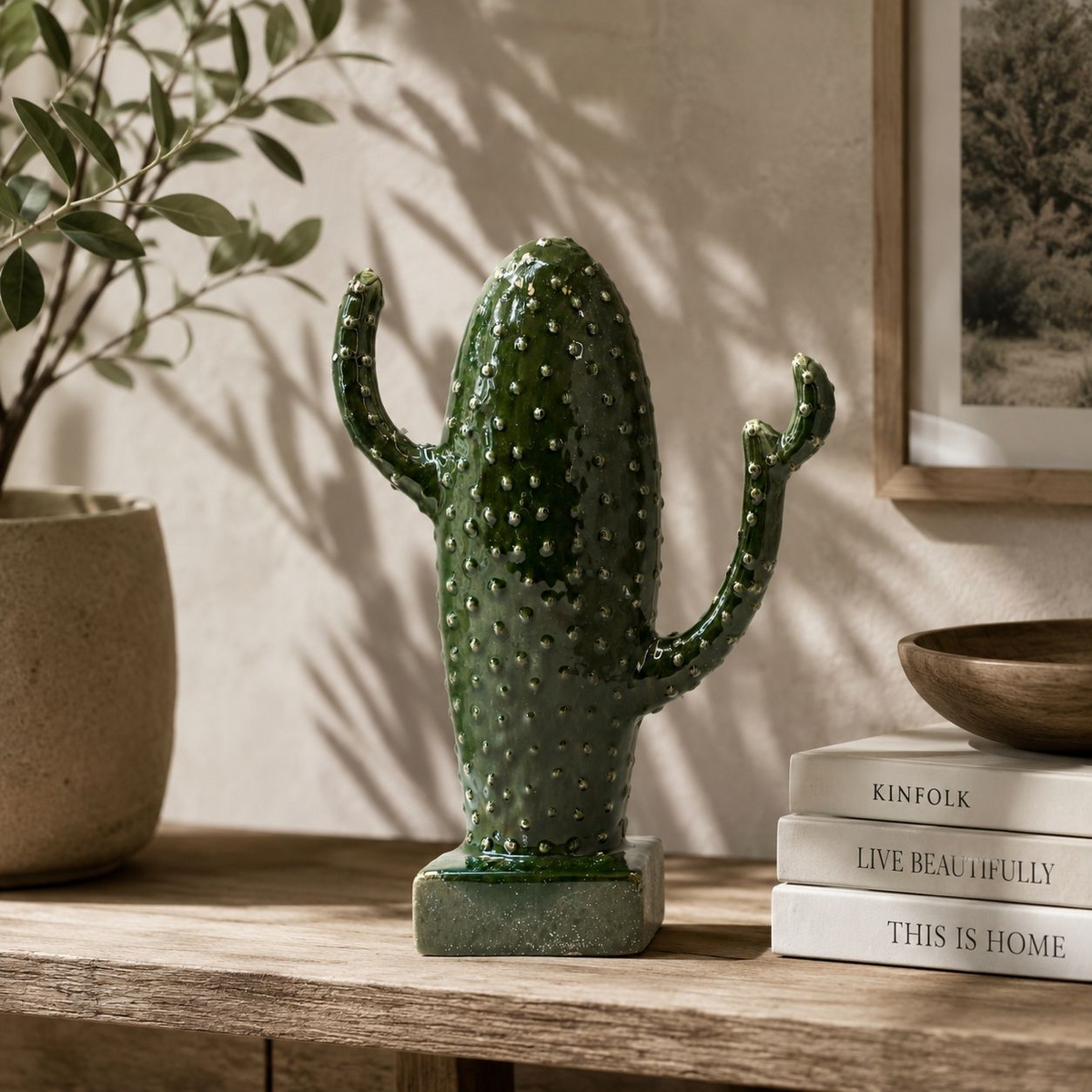Cactus decorativo de cerámica verde Al.36x27x8,5 cm