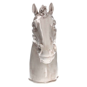 Cabeza de Caballo de Cerámica Blanca Envejecida – Decorada a Mano, Made in Italy