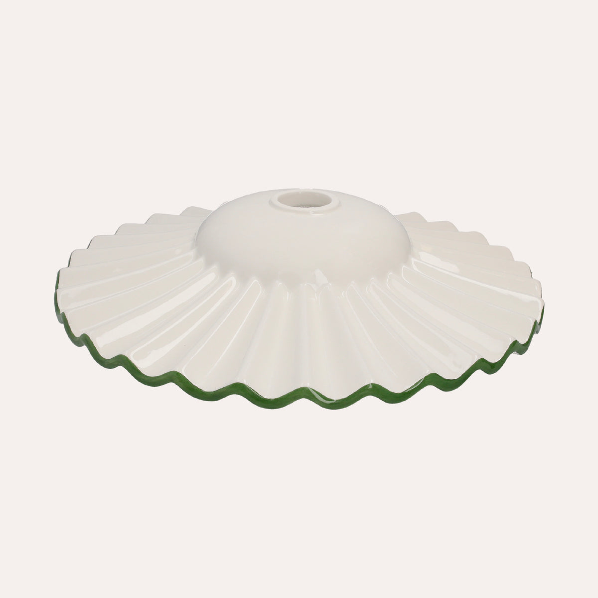 White Wavy Ceramic Lampshade With Green Edge Ø. 39cm
