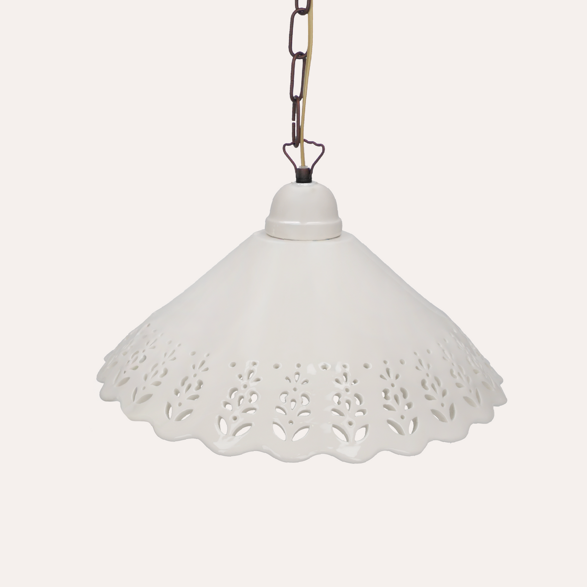 Lampadario a Sospensione a Cono in Ceramica con Catena D.40 cm