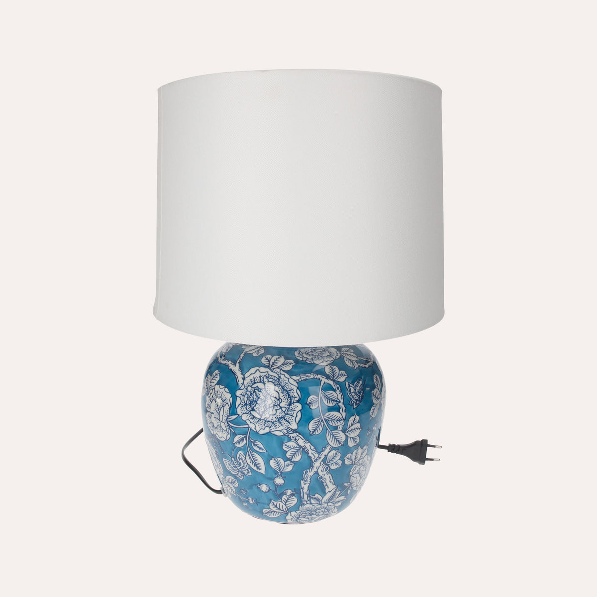 Lampada Decorativa in Porcellana Blu con Fiori e Farfalle