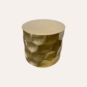 Round Coffee Table in Gold Metal with Hexagonal Facets