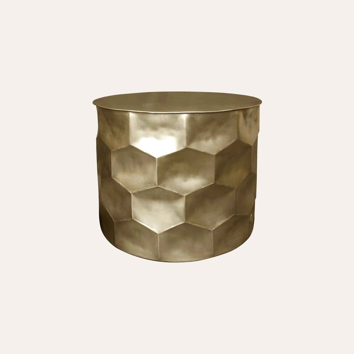 Round Coffee Table in Gold Metal with Hexagonal Facets
