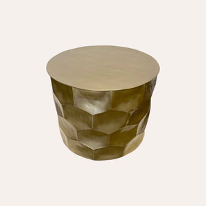 Round Coffee Table in Gold Metal with Hexagonal Facets