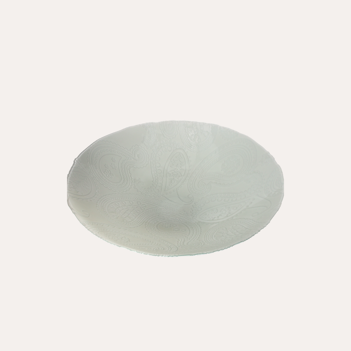Centre de table en verre blanc décoré Ø 40 cm, hauteur 10
