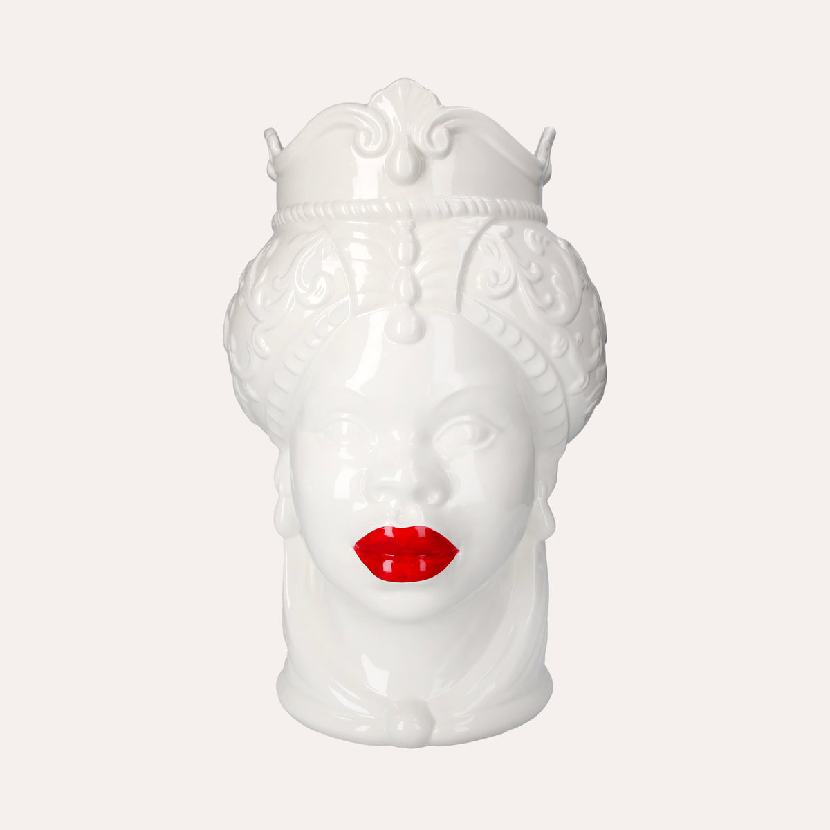 Testa di Moro Woman Vase aus glänzender weißer Keramik