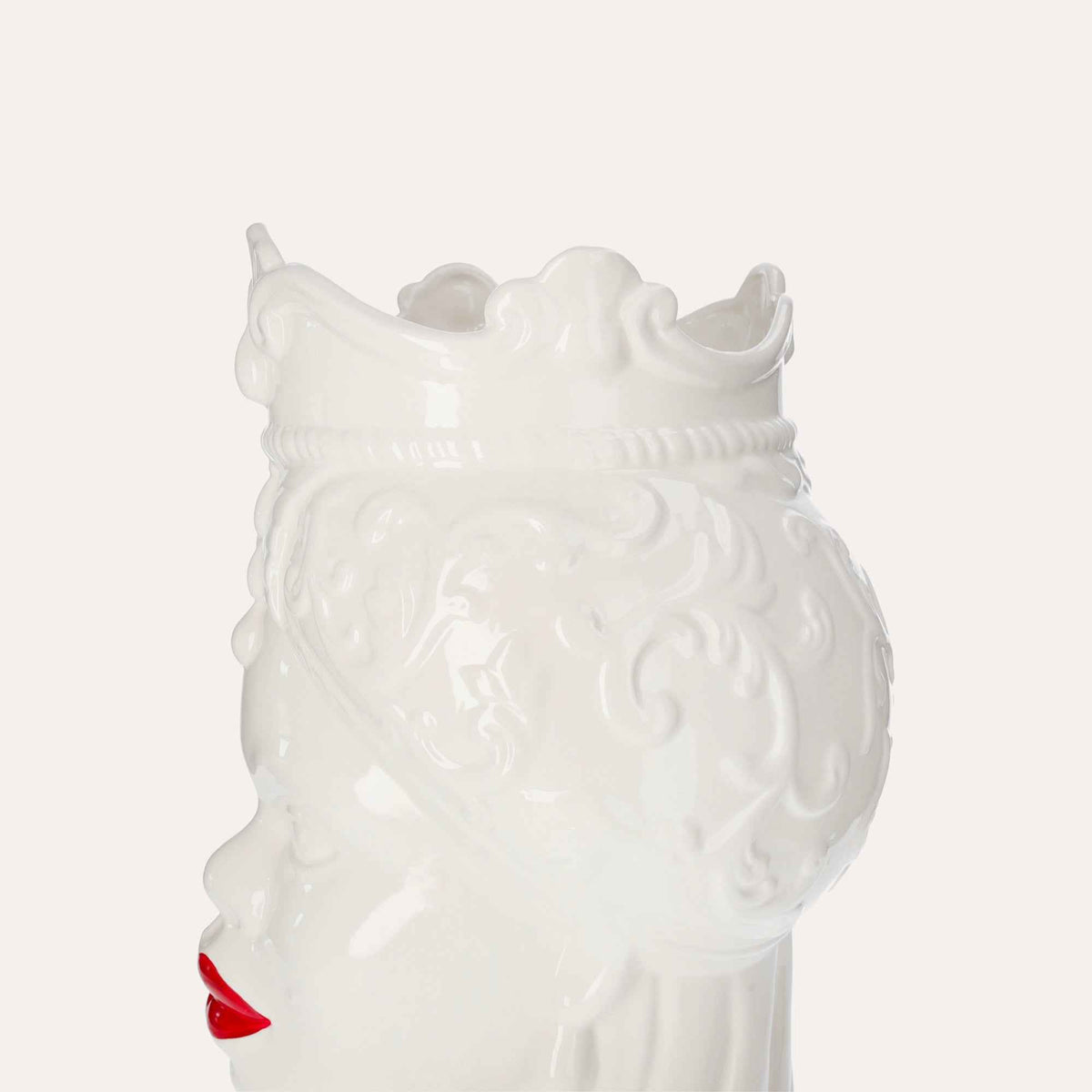 Vaso Testa di Moro Donna in Ceramica Bianco Lucido