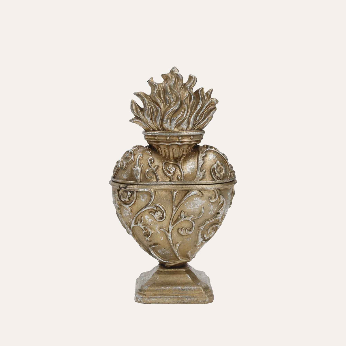 Cofanetto Cuore Sacro in Resina Oro H.18x10x6cm