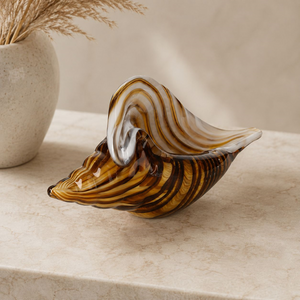 Concha decorativa de cristal amarillo sombreado marrón h.13x28 cm
