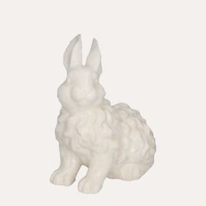 Conejo decorativo de cerámica marfil con efecto craquelé Al.34x25x16 cm