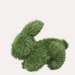 Lapin vert sur gazon synthétique H.35x42x23 cm