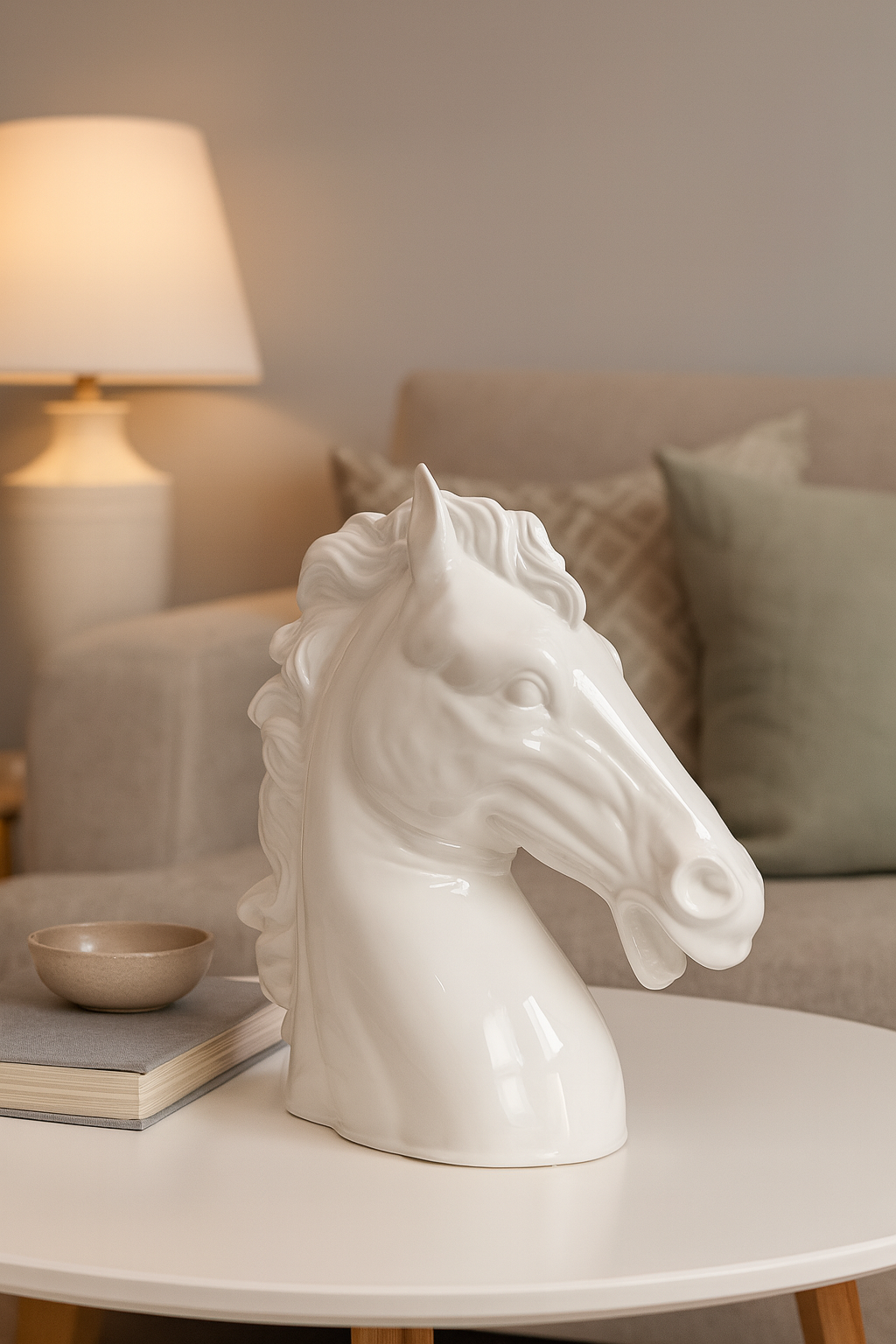 Cabeza de Caballo de Cerámica Blanca H. 50 cm