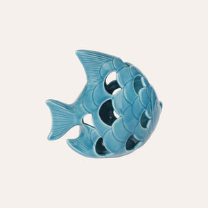 Statuina Pesce in Ceramica Azzurra con LED Integrato