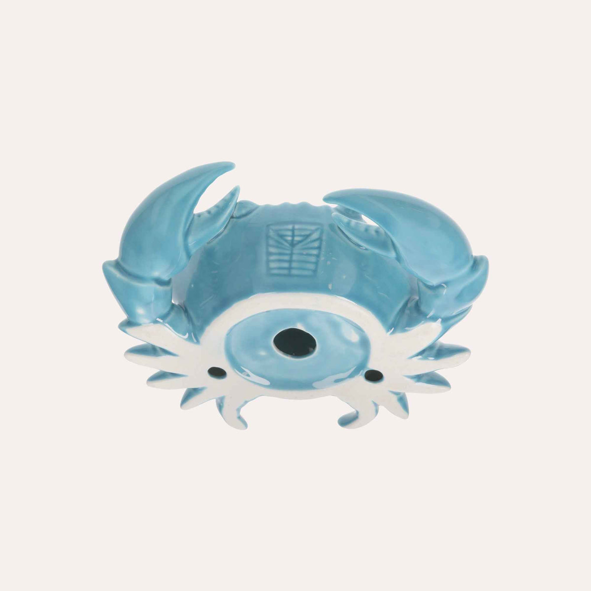 Crab Figurine in Light Blue Ceramic with Glossy Finish