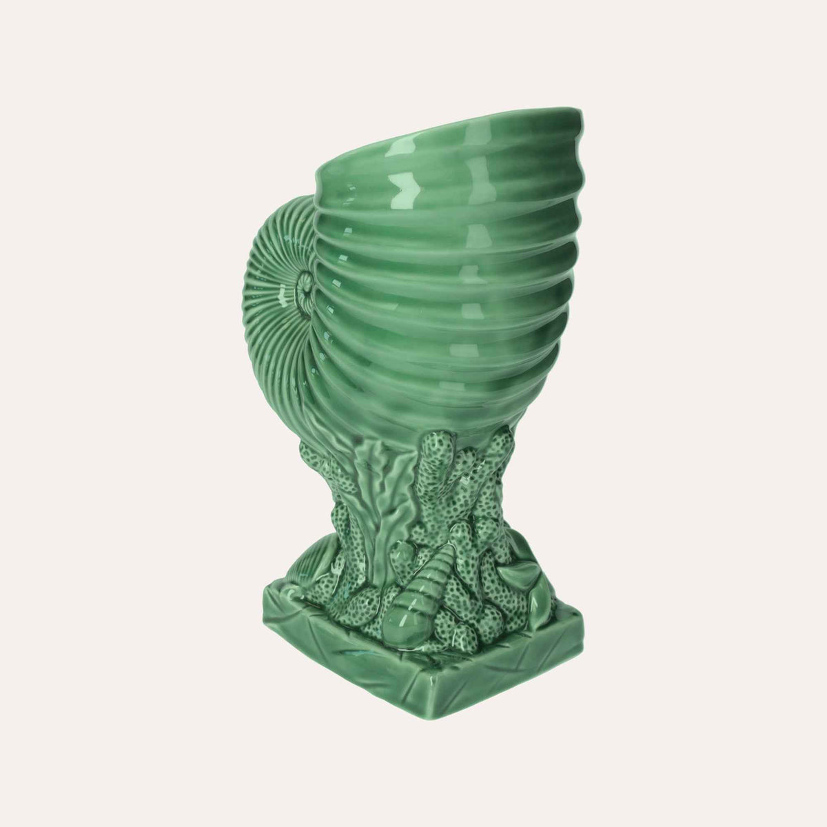 Vaso Nautilus in Ceramica Verde Lucido per Interni