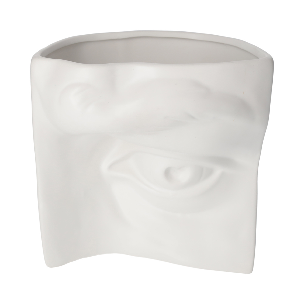 Jarrón de cerámica blanco mate con forma de ojo