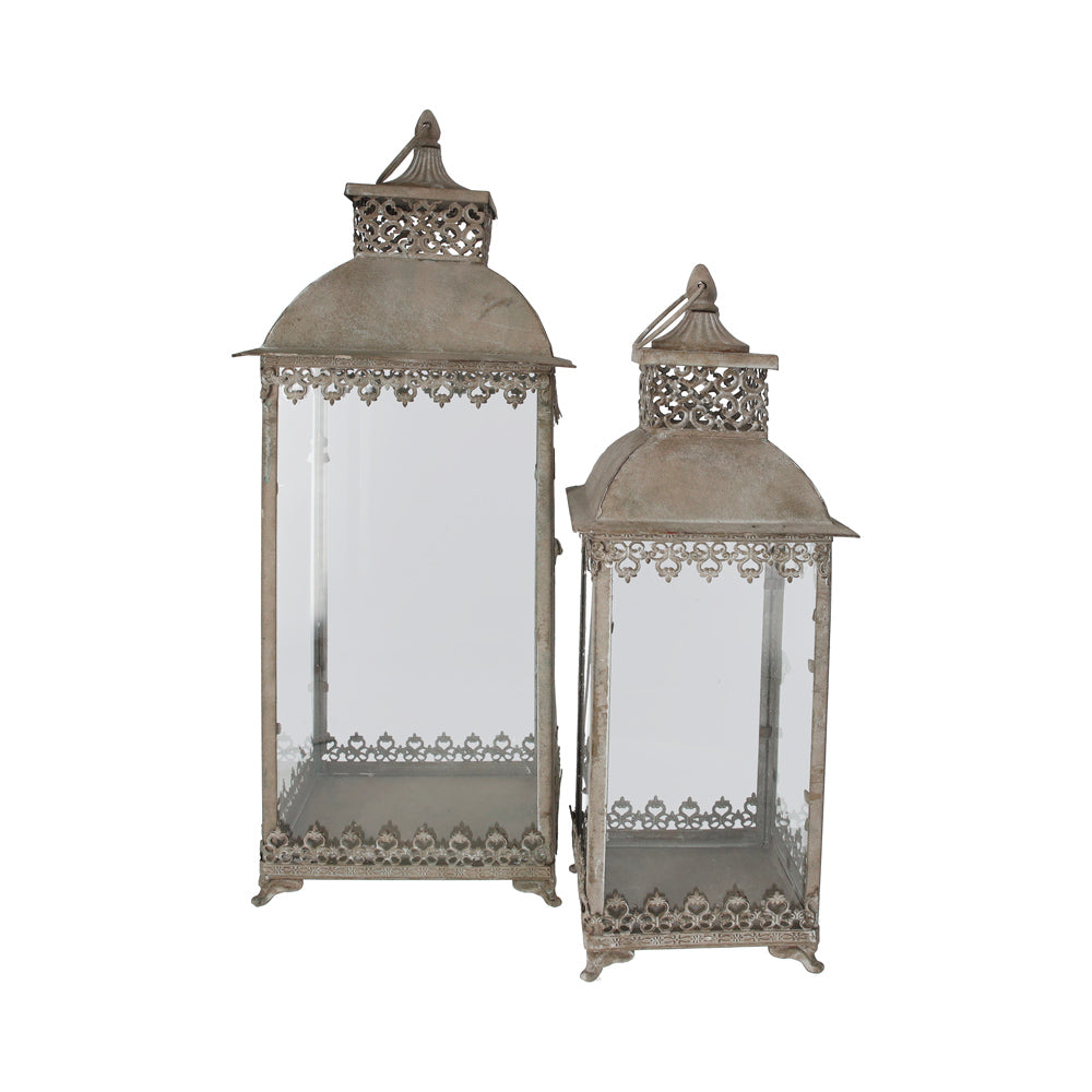 Set aus 2 Laternen aus Grauguss mit Schutzglas