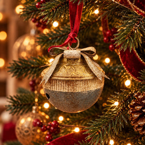 Bolota de Natal em Lata Verde e Dourada Alt.35x35 cm - KeyHome Store