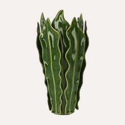 Jarrón decorativo de cerámica con hojas verdes Al.31 x Ø18 cm