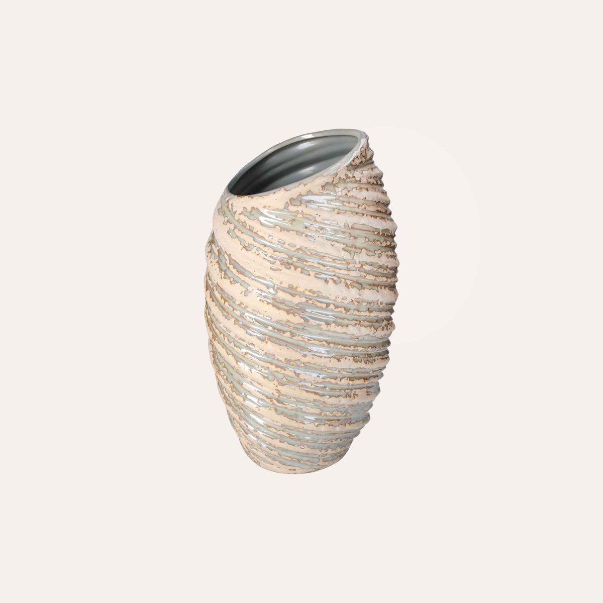 Jarrón Espiral de Cerámica Marfil con Purpurina