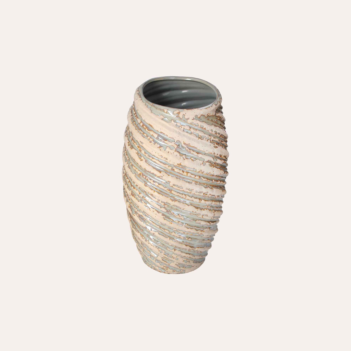 Jarrón Espiral de Cerámica Marfil con Purpurina