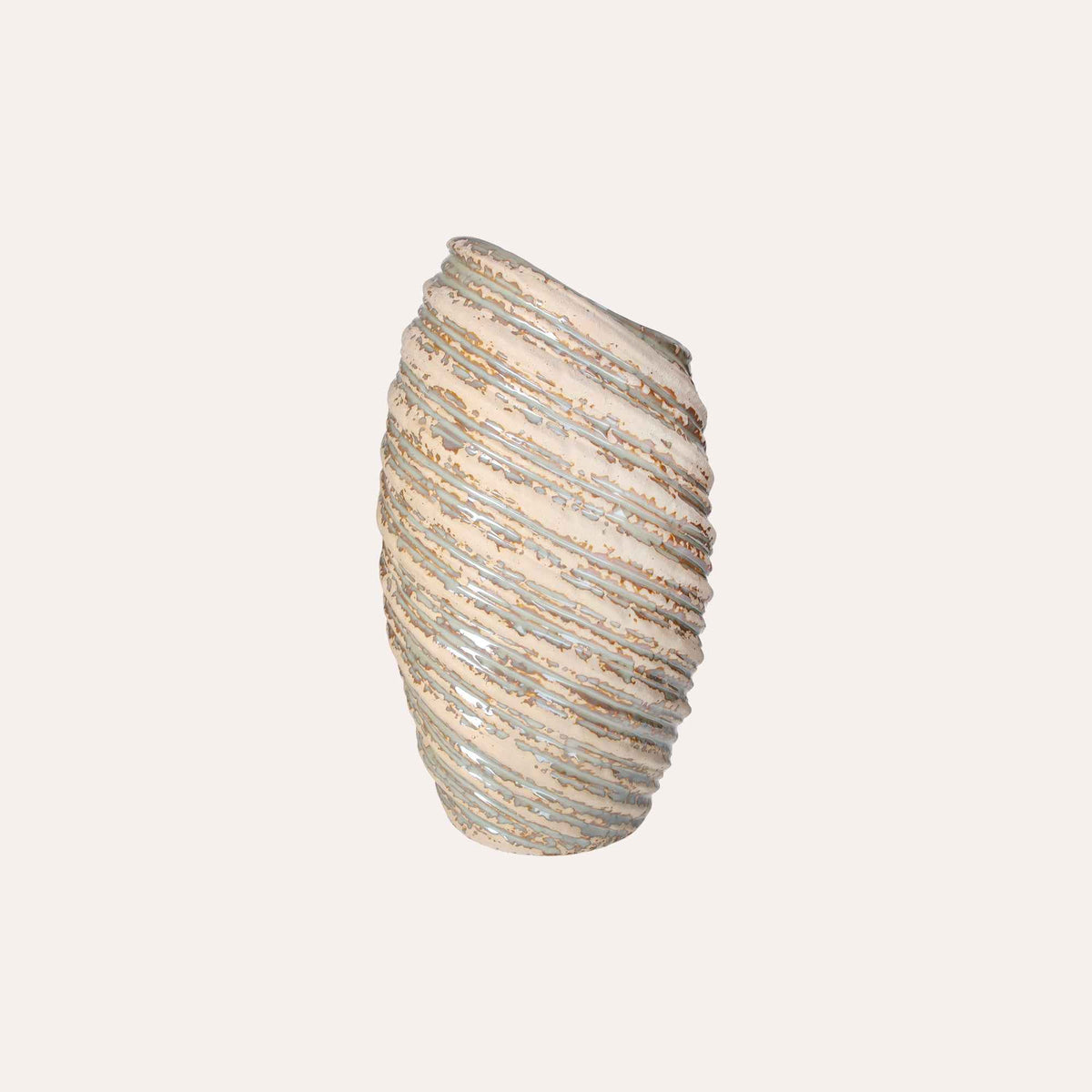 Jarrón Espiral de Cerámica Marfil con Purpurina