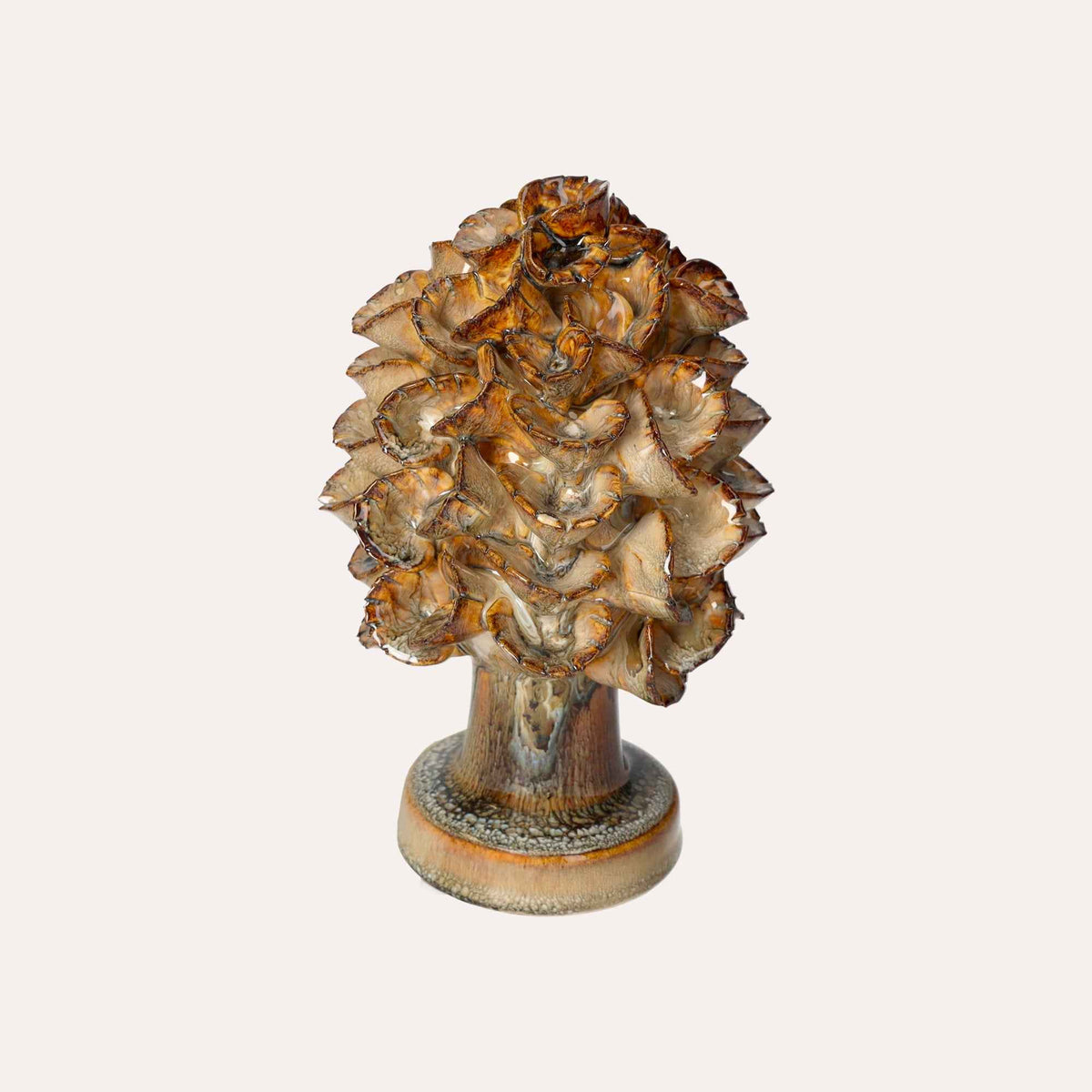 Adorno decorativo de piña de cerámica marrón brillante h. 18cm