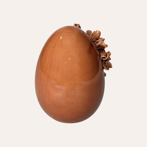 Brown Ceramic Egg with Relief Floral Decorations - Artisan Style