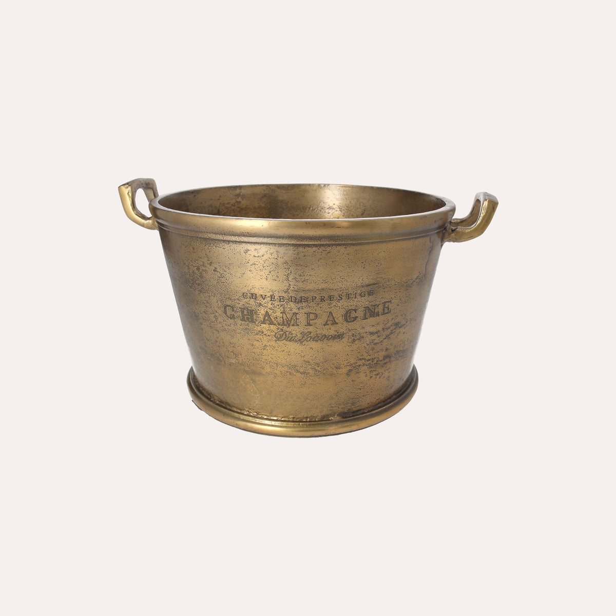 Runder Eimer aus goldenem Metall H 20 x T 38 cm