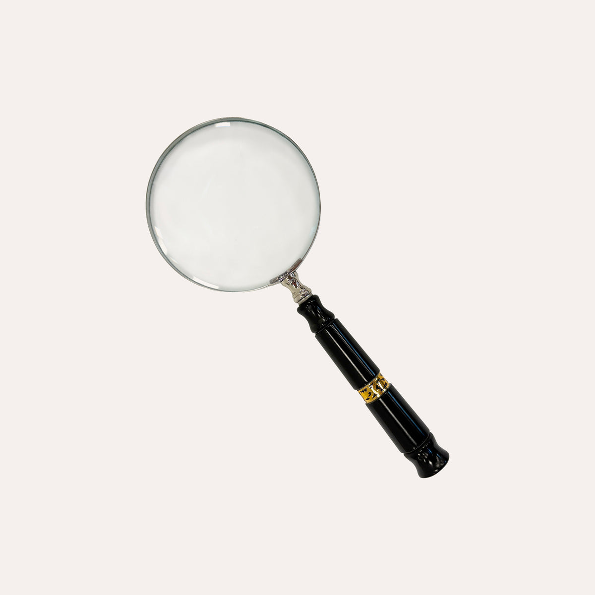 Magnifying glass with black handle and gold frieze, 25 x 10 cm