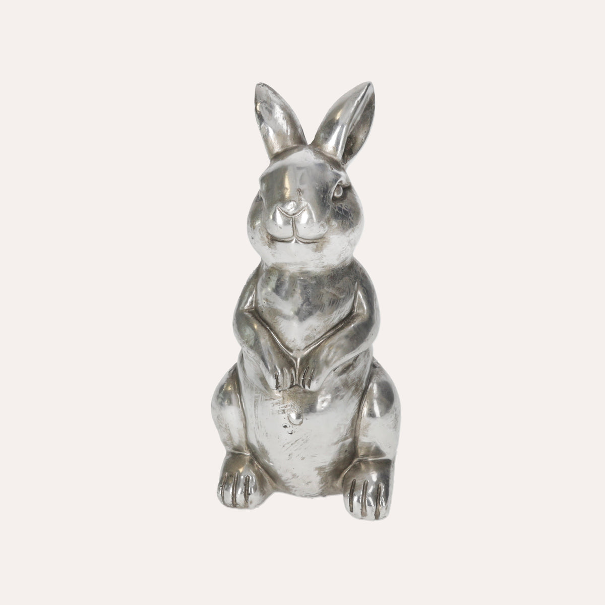 Figurine Lapin en Résine Argenté émaillé H. 15cm