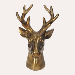 Sculpture Tête de Cerf en Résine Dorée H. 39cm