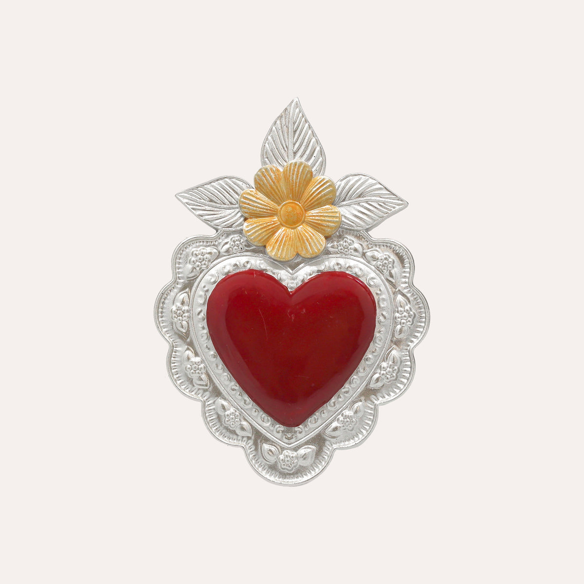 Silbernes und rotes Deko-Herz (14x10 cm)