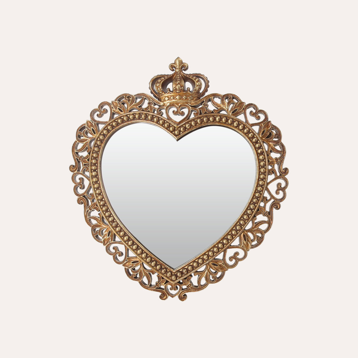 Specchio a Cuore con Corona in Resina Oro H.30x27 cm