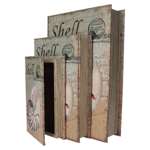 Trío de Cajas para Libros con Diseño de Concha