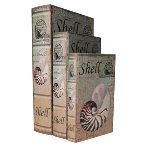 Trío de Cajas para Libros con Diseño de Concha