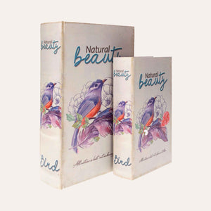 Set of Book Boxes with Purple Bird for Organization