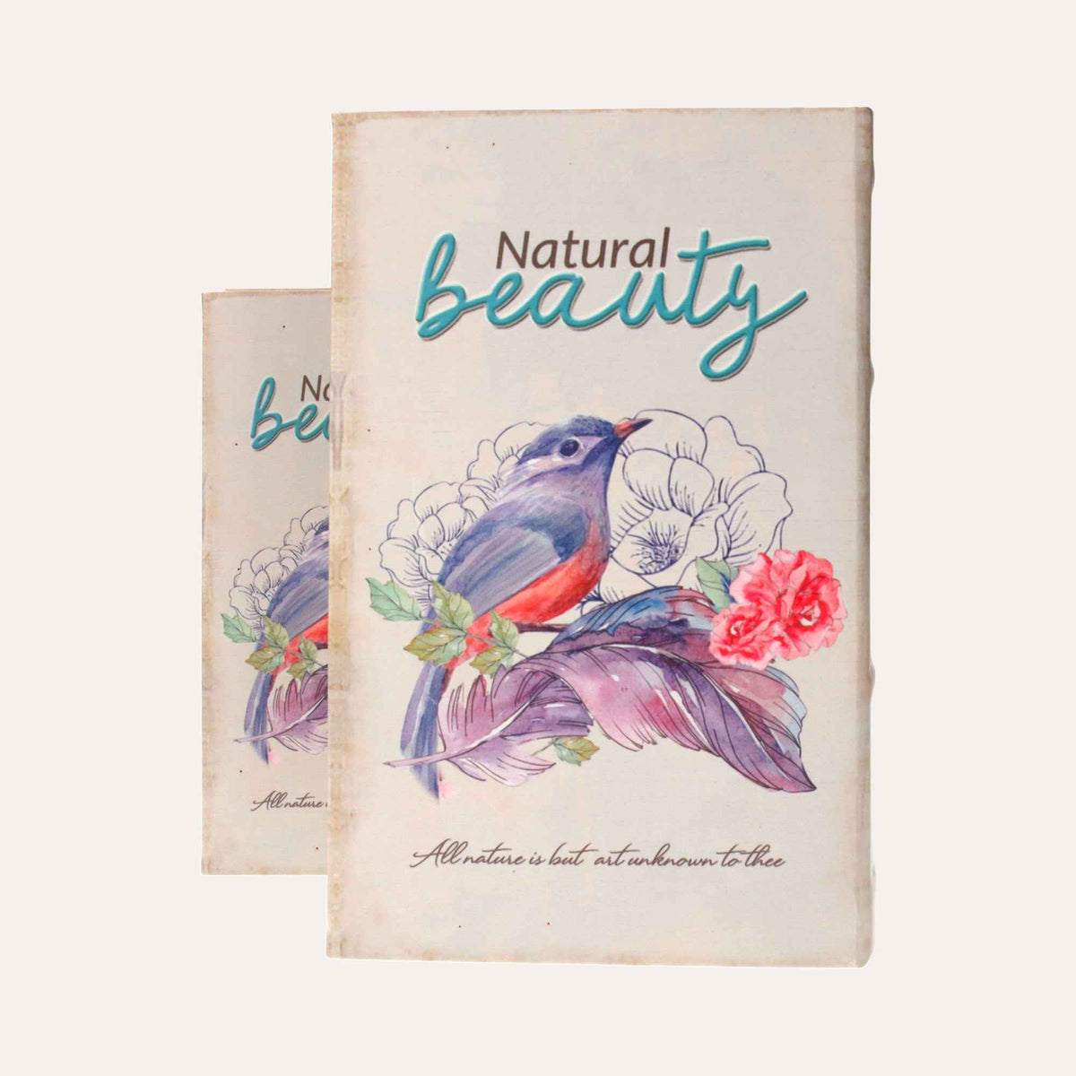 Set of Book Boxes with Purple Bird for Organization