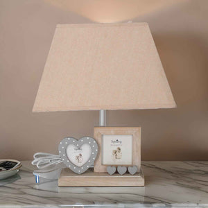 Table Lamp with Wooden Base and Beige Lampshade