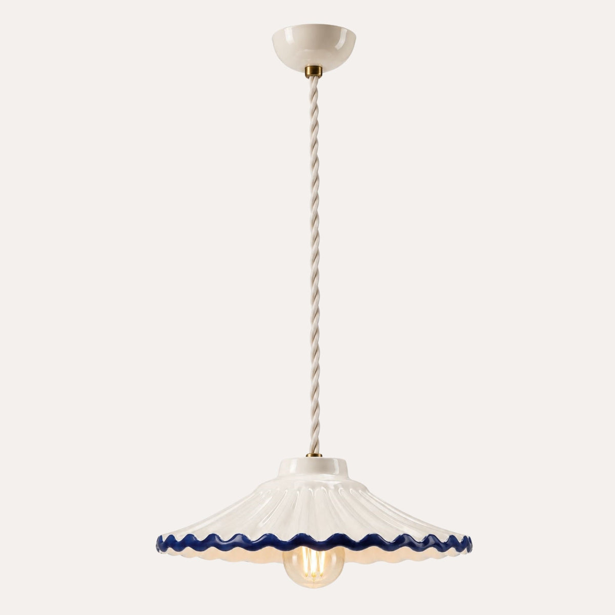 Lampadario Piccolo Bordo Blu in Ceramica con Treccia Ø. 20 x H.7 cm