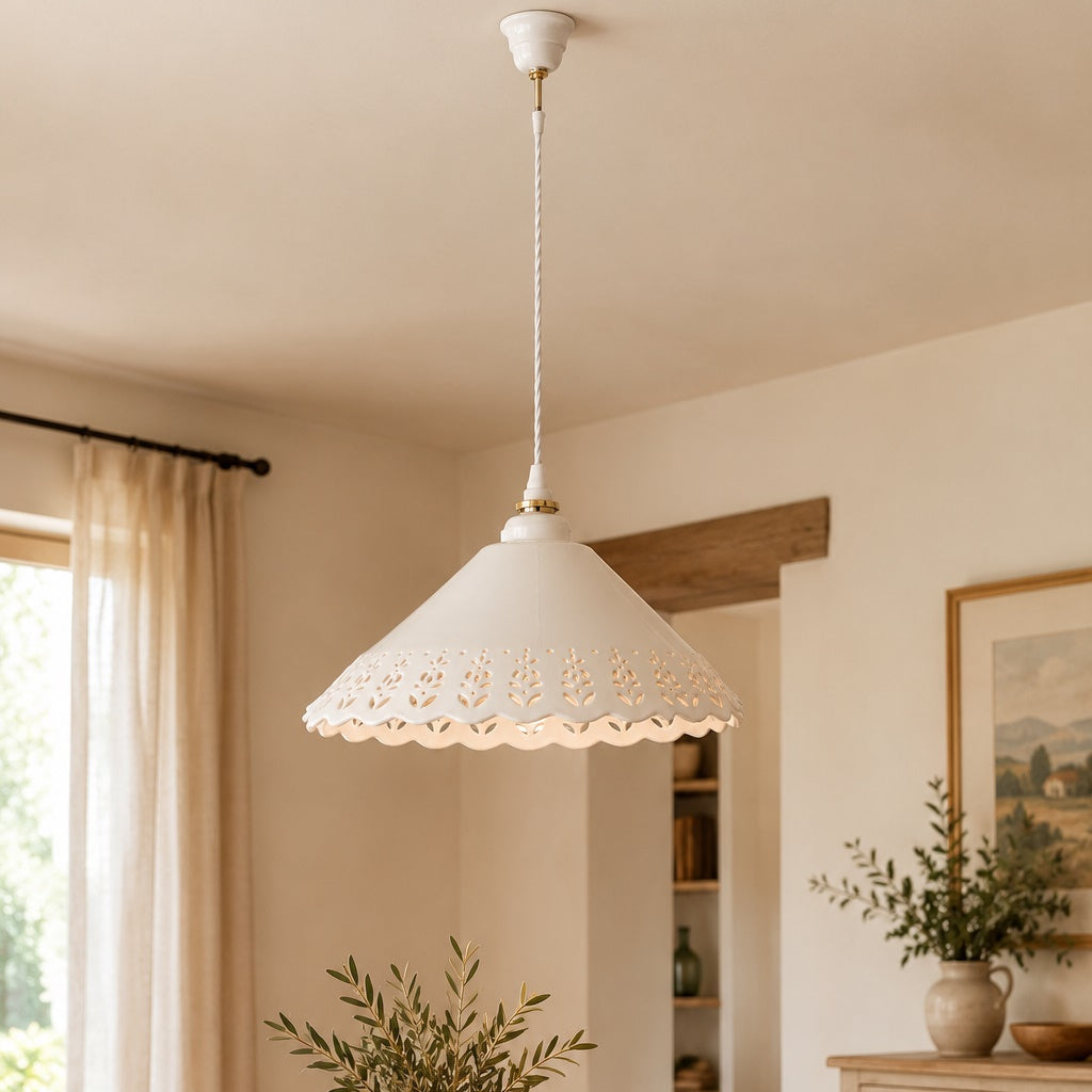 Lampadario a Sospensione in Ceramica con Treccia D.40 cm